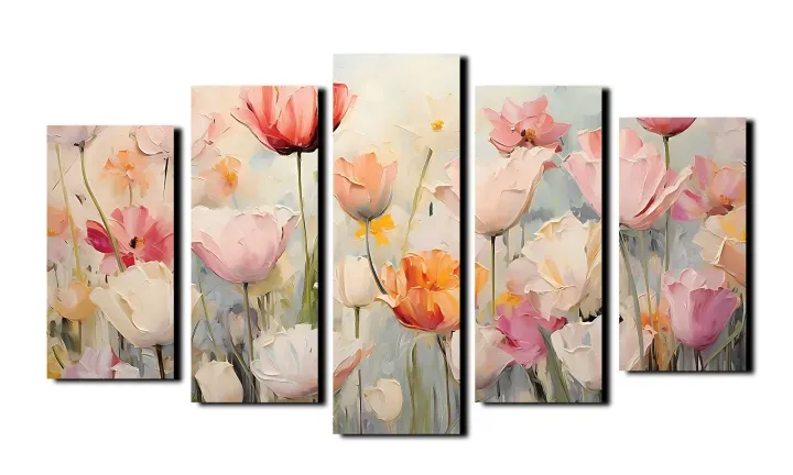 Textured Floral Tulips & Poppies (5 pcs set)
