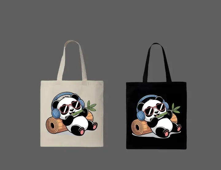 Cool Panda with Headphones Graphic Printed Tote Bag – Eco-Friendly