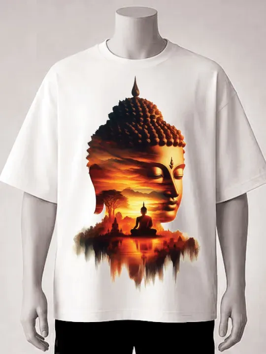 Golden Sunset & Meditating Buddha