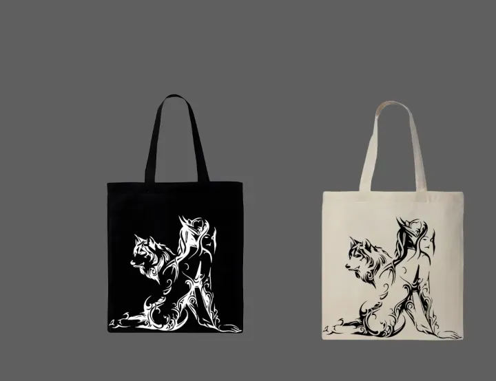 Tribal Wolf & Female Silhouette